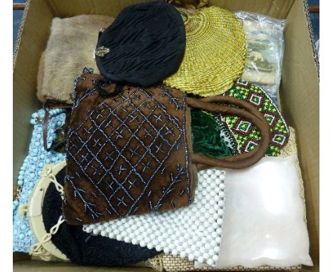 A LARGE BOX OF VINTAGE HANDBAGS