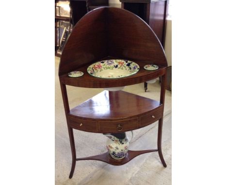 A Georgian corner washstand with later Copeland Spode washing set.