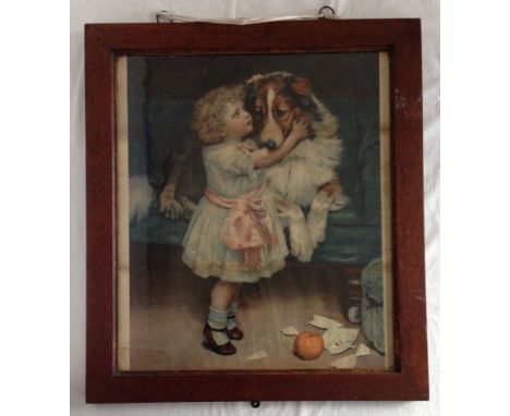 A Victorian framed & glazed Pears print of a girl & dog.