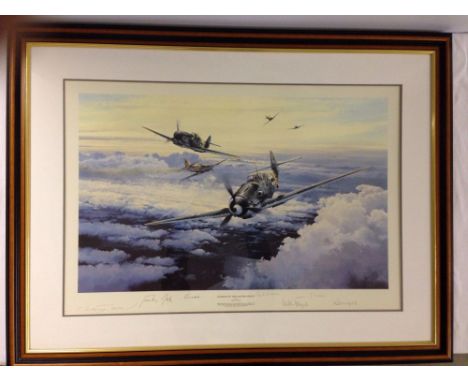 A framed and glazed Ltd Edition Robert Taylor WW2 military signed print " Knights of the Eastern Front " depicting dog fights