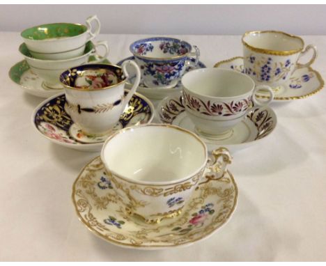 A collection of 19th century cups and saucers inc Spode, Flight Barr Barr & Copeland