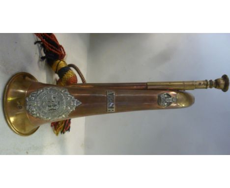 A copper and brass bugle, bears the emblem of The Argyll and Sutherland Highland regiment, No, impressed WD and 8013 Bugler N