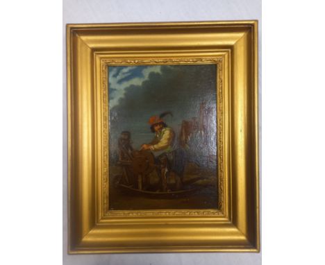 After David Teniers the Younger (1610-1690), a Flemish School oil on panel after the original painting titled 'Le Remouleur' 