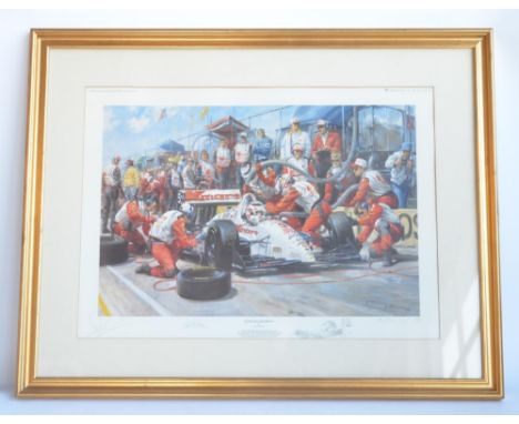 "Indycar Champions", limited edition print by Alan Fearnley (211/1000) signed in pencil by the artist and 2 others and with s