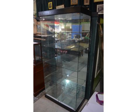 Three large 4 shelf (plus floor level) glass display cabinets, H180xW78.5xD42.5cm 