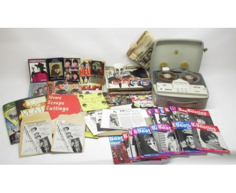 Beatles Memorabilia - mixed collection of scrap books, magazines, poster that has been split in 4, items from the Official Be