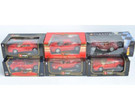 6x boxed diecast 1/18 scale Ferrari car models to include Shell Collection 1958 250 Testa Rossa with Racing Fuel Pump and 5x 