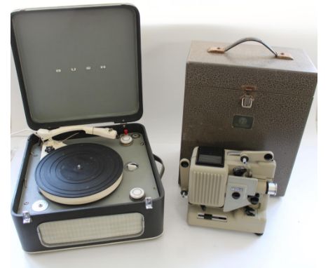 Bush type SRP30C record player, a Philips record player, Eumig P8 automatic cine-projector in Bell and Howell box and a Grund