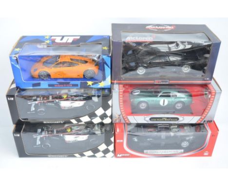 6x 1/18 scale diecast car models, various types and manufacturers but all damaged/degraded. Includes UT McLaren Collection 39