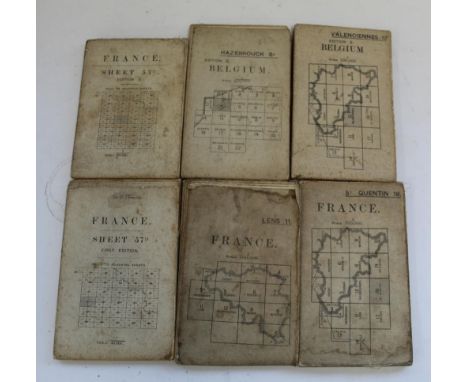 Collection of WWI period linen backed maps of France and Belgium regions. France Sheet 57D, 57c, LENS 11, Belgium Valencienne