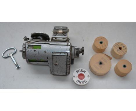 Vintage bus conductors mechanical ticket machine, no makers marks visible, no winding handle, with 4 ticket rolls and a "Push