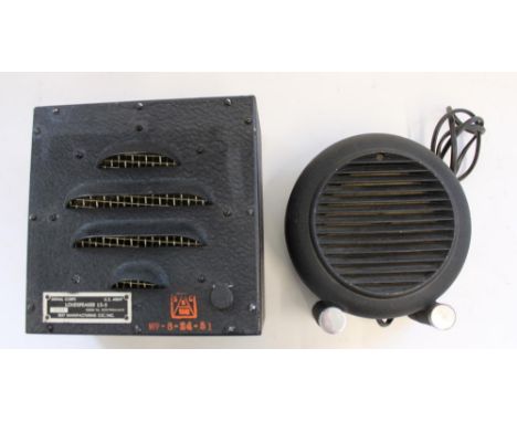 US Army Signal Corps black metal speaker LS-3 together with an Eddystone S-811 black metal loudspeaker 