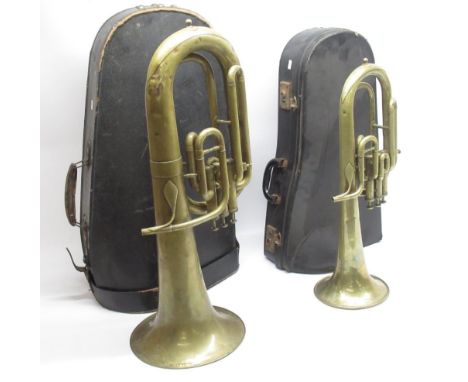 Besson &amp; Co. "Prototype' large brass tuba, lacking mouthpiece, H68cm in a Boosey &amp; Hawkes black leather carry case, &