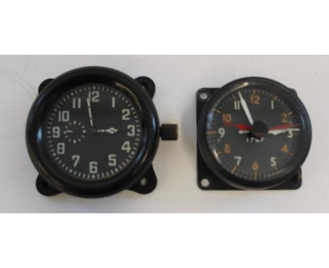 WWII era Air Ministry Mk. IIA cockpit clock ref. 6A/1002 and a mid C20th Russian black cockpit clock 