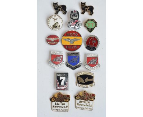 Fifteen enamel pin badges relating to The Isle Of Man TT races and other motorbike related races to include a Sheen 7 Team Ak