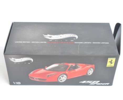 Hot Wheels Elite 1/18 scale limited edition diecast Ferrari 458 Spider W1177, with poseable doors, working steering, detailed