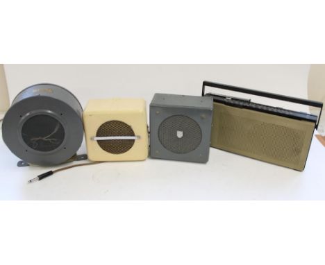 Ekco Speaker Unit type CE16, Genalex Junior industrial speaker, Wharfedale speaker and a B&amp;O Beolit 707 radio 