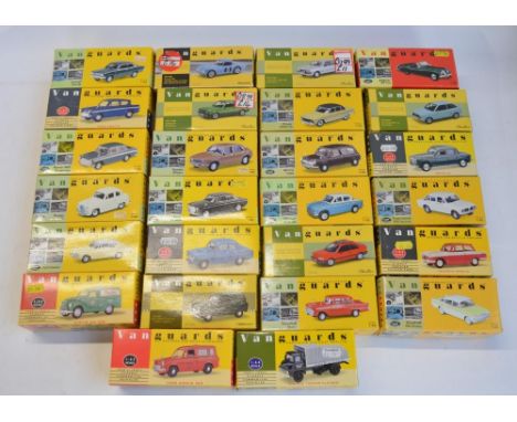 Twenty-six boxed Vanguards (Lledo and later Corgi) 1/43 scale diecast vehicle models. All models inspected and body condition