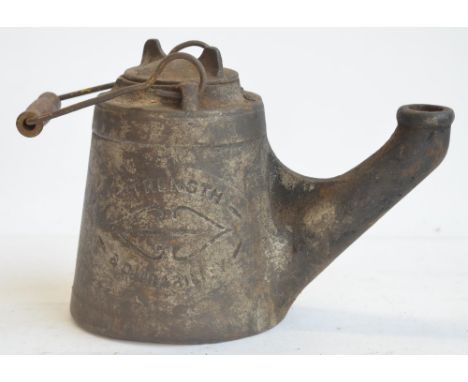 Railway flare lamp from A C Wells &amp; Co "Strength And Durability", stamped "No18" to base. Height with handle raised appro