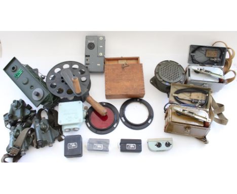 Collection of military communication and radio equipment incl. NATO antenna element winder, cable layer/winder, Air Ministry 