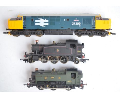 Three unboxed Lima electric train models to include Class 37 Diesel 37209 "Phantom", 2-6-2 45XX Tank engine BR black and 0-6-