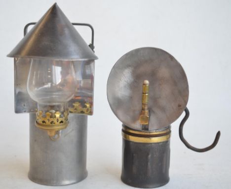 Two vintage carbide lamps to include an example from The Premier Lamp &amp; Engineering Co Ltd of Leeds with conical shade to