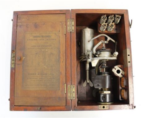 Dobbie McInnes steam engine indicator in fitted case with springs, rulers etc. 