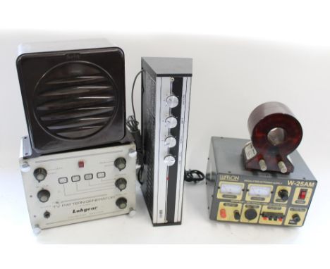 Vintage Rola bakelite extension speaker, Labgear E5180 TV pattern generator, Kolster Brandes KA 1001 amplifier, Watson W-25M 