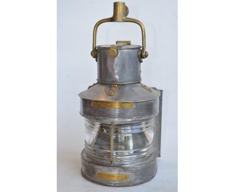 Attractive vintage marine masthead Patt.25A oil lamp by the Birmingham Engineering Company Ltd. Height with handle upright, a