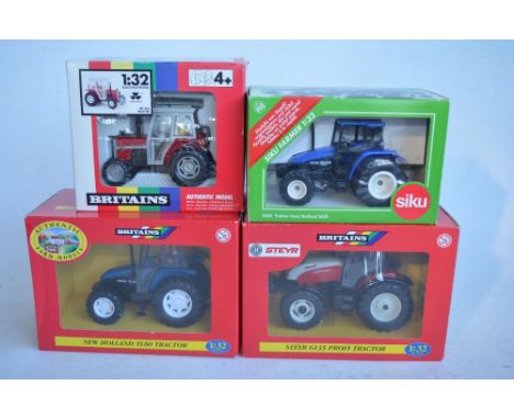 Four boxed 1/32 tractor models to include 3 x Britain's, a Steyr 6135 Profi (model mint/never removed from box), Massey Fergu