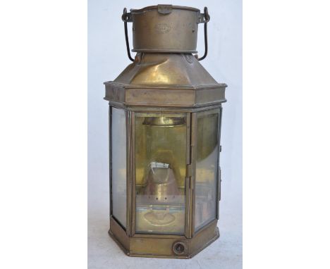 Vintage Bullpit &amp; Sons of Birmingham (dated 1911) ships paraffin fed lamp with folding carry handle, overall height with 