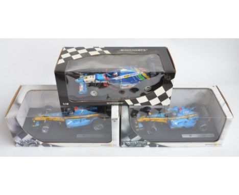 3x 1/18 scale diecast Renault F1 racing car models to include Minichamps (Paul's Model Art) 180 970007 Benetton B197 Jean Ale