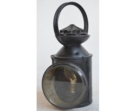 Vintage British Rail (E) guards oil lamp from Laisterdyke, West Yorkshire (with stamped brass panel) and wick housing stamped