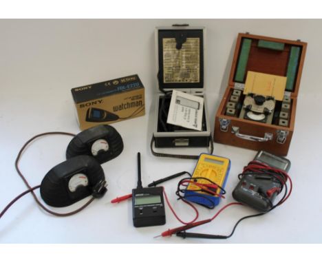 Selection of misc. testing eqpt, dials and gauges incl. Amprobe testing recorder, Marconi wavemeter Type TF 975 etc. 