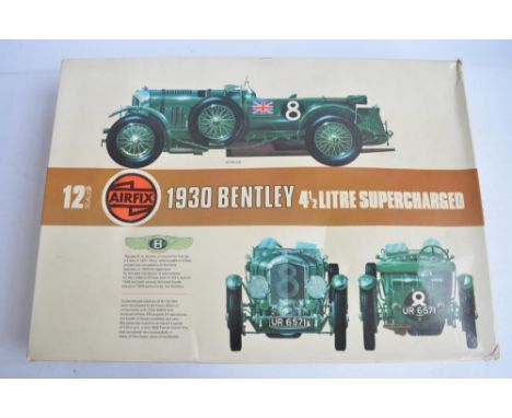 Airfix 1/12 scale Bentley 4.5 litre plastic model kit (started, incomplete, most parts present but missing 4 of the 5 spoked 