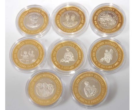 Great Britain, a set of eight H.M. Queen Elizabeth The Queen Mother silver proof commemorative coins, denominations include $