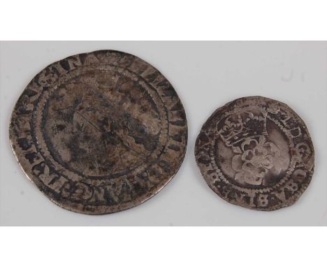 England, 1570 sixpence, third issue, Elizabeth I bust facing left with rose, rev; quartered shield with long cross dividing d