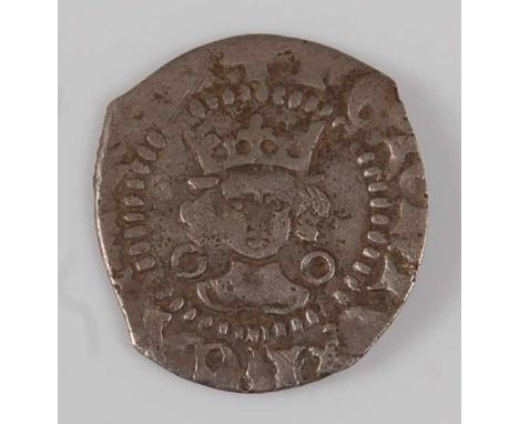 England, Henry VI (1422-1471) silver half penny, Calais mint, obv; crowned front facing bust, rev; long cross with three pell