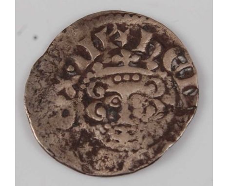 England, Henry III (1216-1272) silver penny, Canterbury mint, obv; front facing bust, rev; long cross with three pellets in a