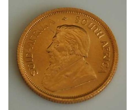 South Africa, 1980 gold one tenth Krugerrand, obv; portrait of Stephanus Johannes Paulus Kruger, rev; springbok dividing date
