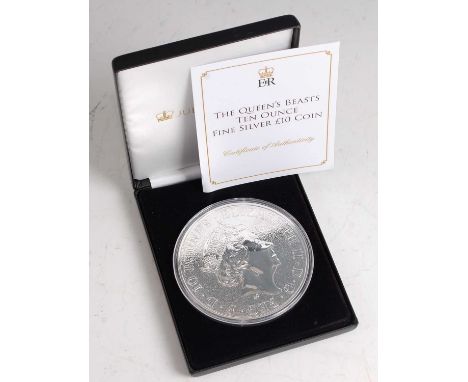 Great Britain, Jubilee Mint, The Queen's Beasts 10oz fine silver £10 coin, boxed with certificate. (1)