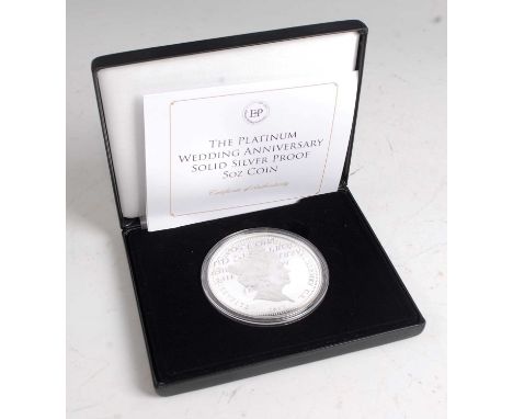 Great Britain, Jubilee Mint, The Platinum Wedding Anniversary 5oz silver proof coin, boxed with certificate. (1)