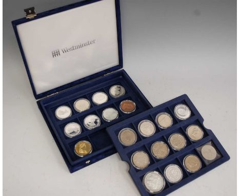 A collection of silver proof and commemorative coins to include The Great Monarchs silver proof Edward VIII and George VI, Jo