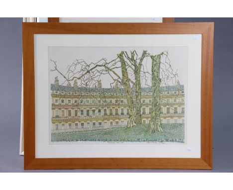 A large rectangular wall mirror in a white painted wooden frame, &amp; inset with a bevelled plate, 53” x 21”; together with 