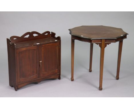 An Edwardian mahogany wall cupboard fitted shelf enclosed by a pair of panel doors, 27½” wide x 24” high; &amp; an Edwardian 