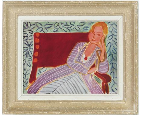 AFTER HENRI MATISSE, Reclining young woman, off set lithograph, signed in the plate, French vintage frame, 28cm x 21cm.