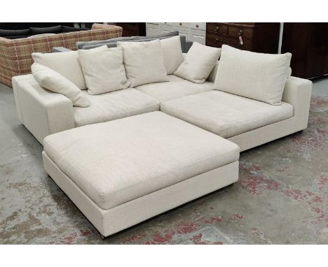 CAMERICH CORNER SOFA, in a cream fabric 250cm wide by 225cm deep with footstool, 120cm W x 120cm D x 41cm H. (2)