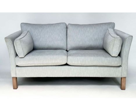 SOFA, grey linen upholstered, two seater, 167cm W.