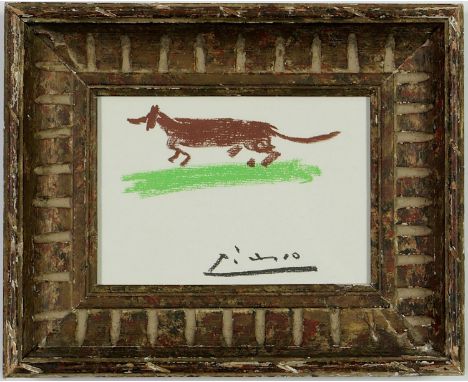 AFTER PABLO PICASSO, Le chien, off set lithograph, signed in the plate, French vintage frame, 16.5cm x 11.5cm.