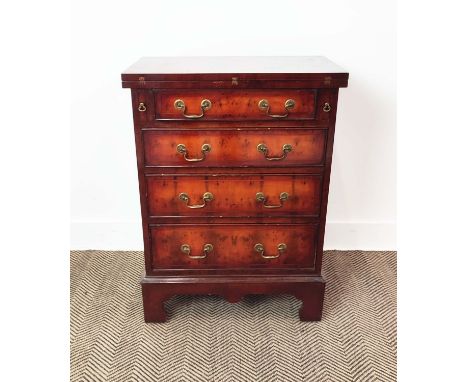 BACHELOR'S CHEST, Georgian design yew wood, the flip over top over four drawers on bracket supports, 80cm H x 35cm D.